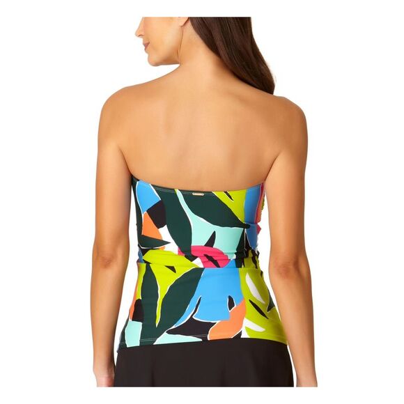 ANNE COLE Women's Green Polynesian Palm Bandeau Tankini Swimsuit Top XS - Picture 2 of 2